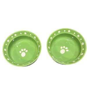 NEW Green Pet Bowls with Paw Print